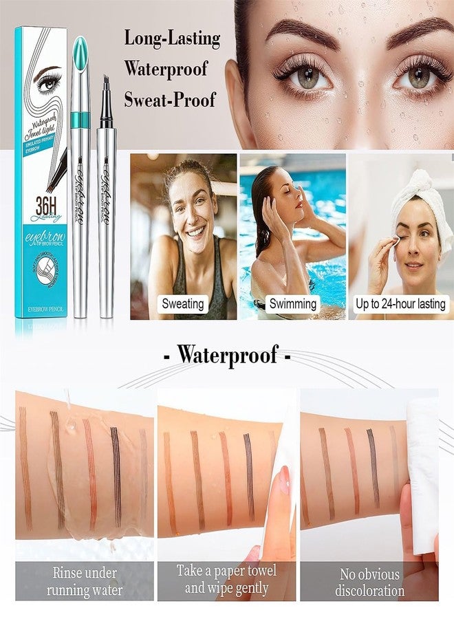 OETUIOW Eyebrow Microblading Pen with 4 Point Brow Pen Lift & Snatch Microblading Long-Lasting Waterproof Natural Eyebrow Hair (Light Brown) - Image 2